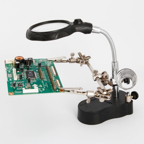 Helping Hands Magnifying Glass Soldering Station, LED Lighted 3.5X 12X Magnifier with Auxiliary Clips Alligator Clamp for Miniatures Projects,Model Making, Soldering