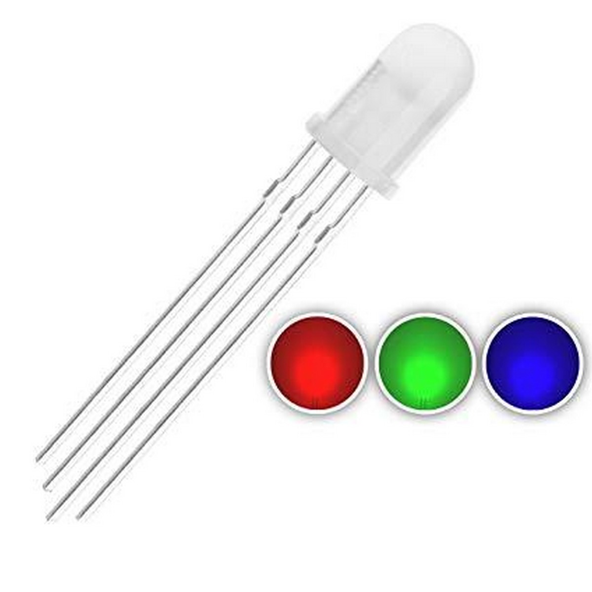 5mm RGB Tri-Color (Red Green Blue Multicolor) 4Pin LED Diodes Common Cathode Diffused Round Lens 29mm Long Lead, Light Emitting Diodes - Image 4