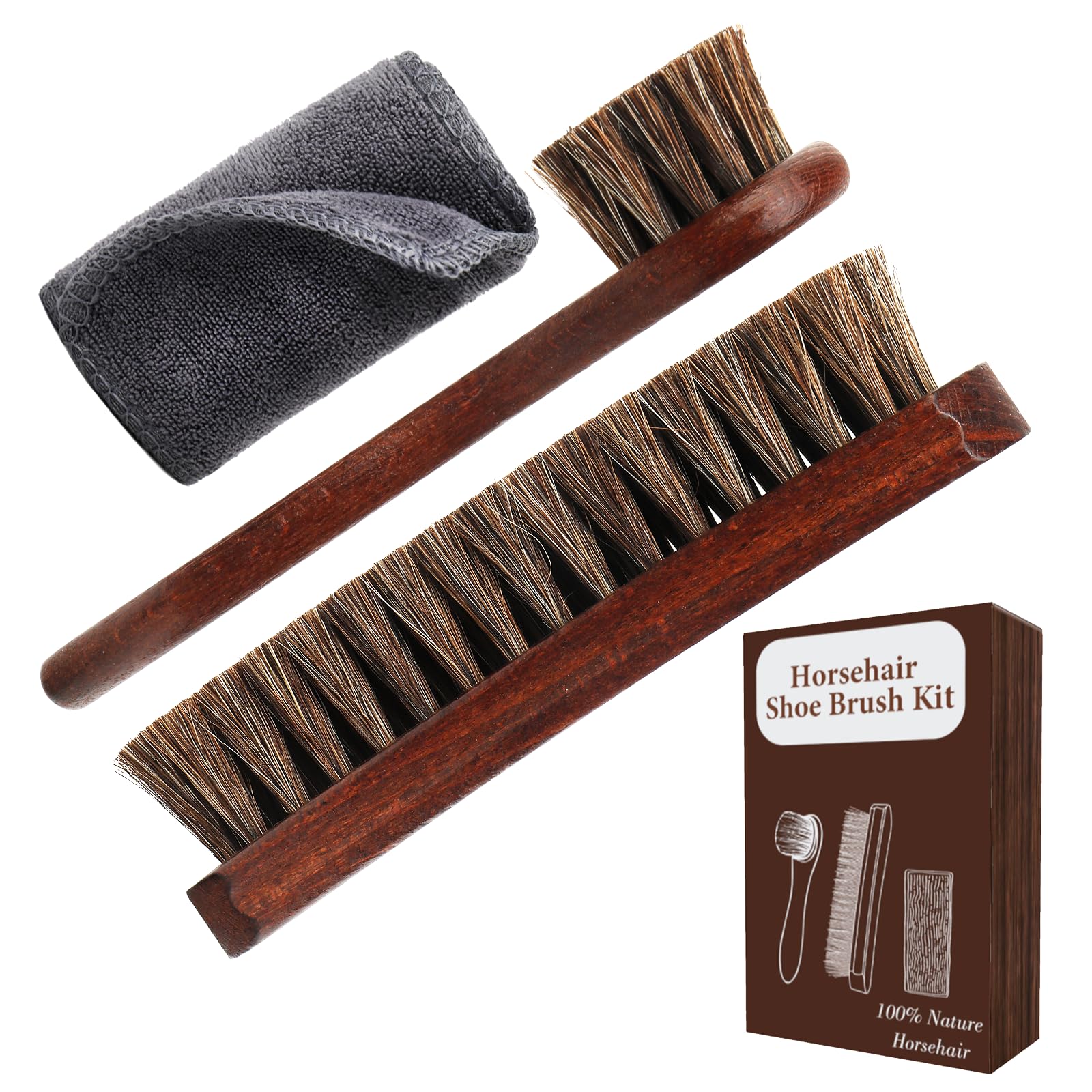 Premium 100% Horsehair Shoe Brush with Curved Wooden Handle – Soft Bristles for Leather Shoes, Boots & Bags – Professional Polishing & Cleaning Brush