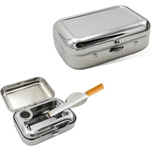 Compact Stainless Steel Ashtray – Portable Metal Holder with Lid, Travel-Friendly Design