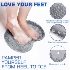 Foot Back Cleaning Pad, 2025 New Shower Foot Scrubber Mat Back Shower Foot Scrubber Mat Back Washer, Wall Mounted Slip Suction Cups Foot Back Scrubber for Women Men (Dark Gray)